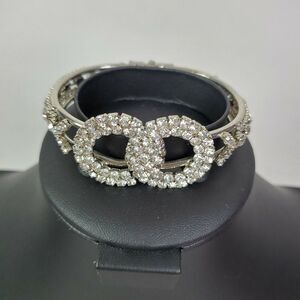 Rhinestone Tennis Bracelet Bangle Open Front‎ 2"